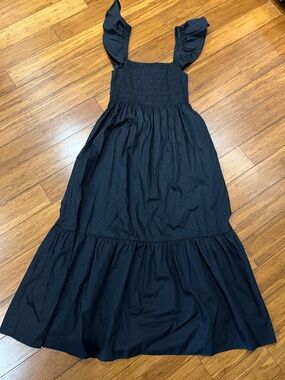 O.p.t Black Smocked Ruffle-Strap Maxi Dress S